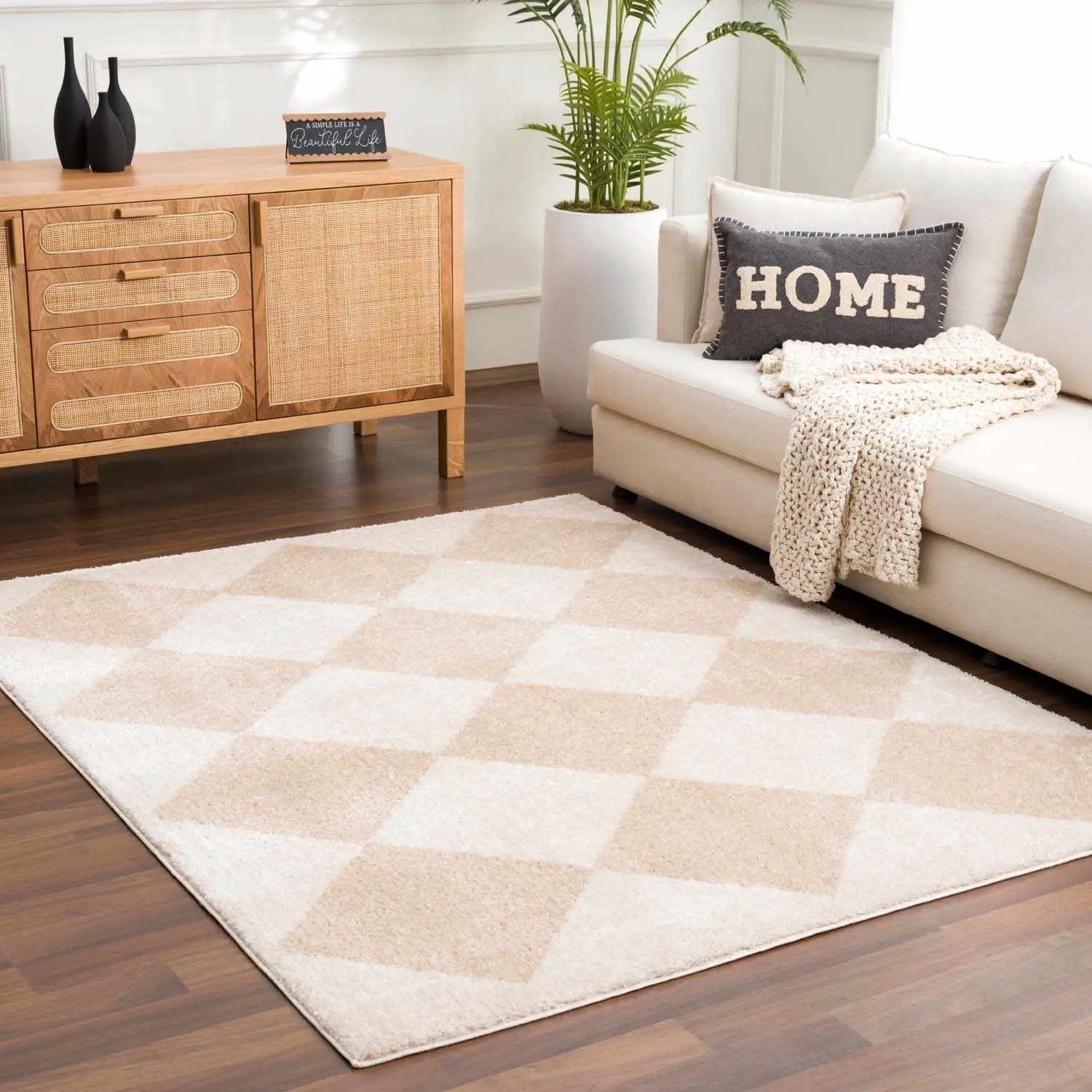 Arilla Beige Washable Diamond Area Rug by Boutique Rugs