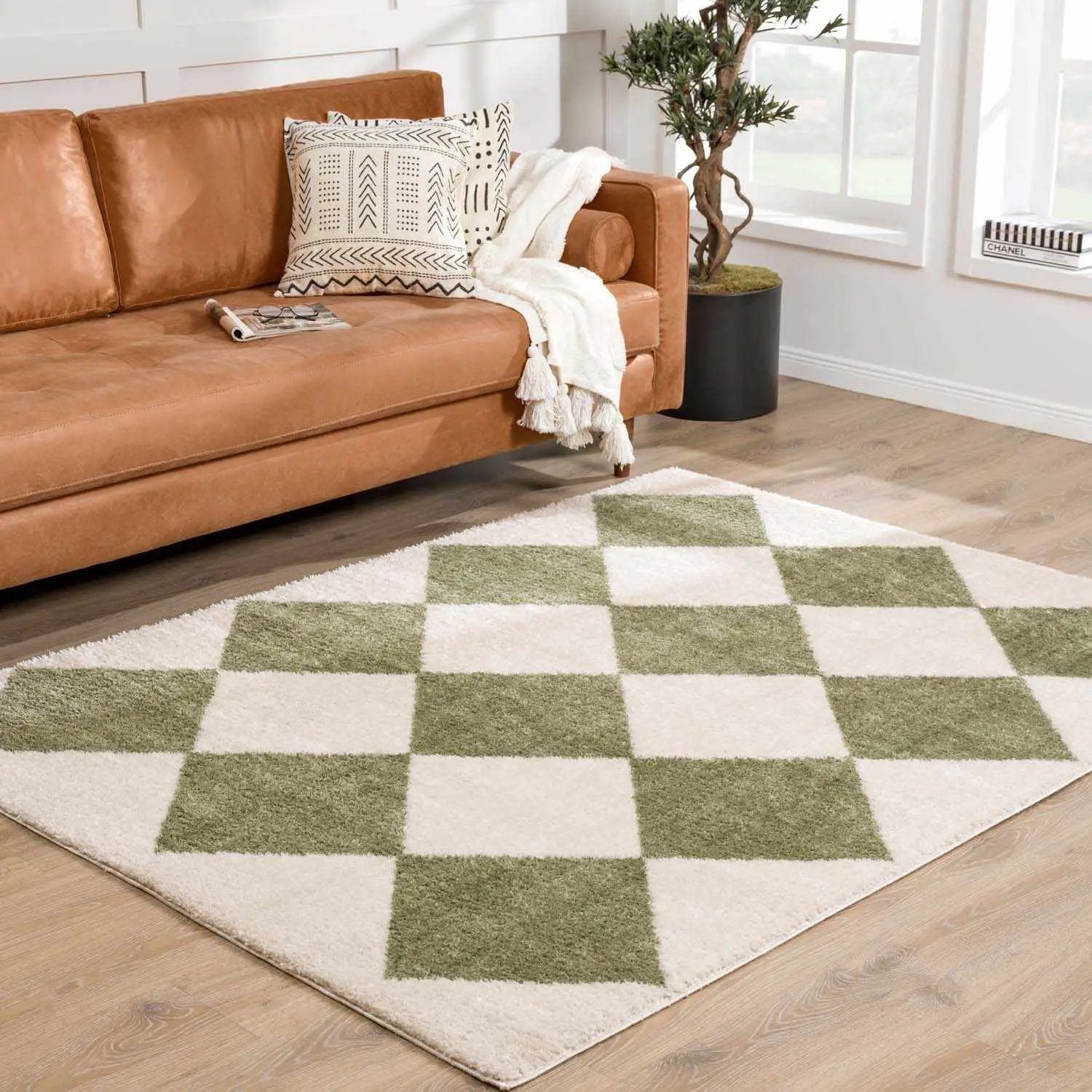 Arilla Green Washable Diamond Area Rug by Boutique Rugs