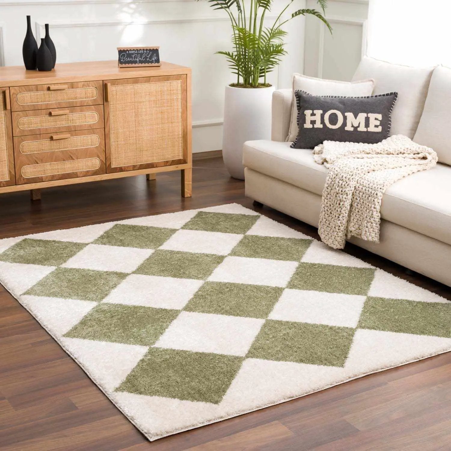 Arilla Green Washable Diamond Area Rug by Boutique Rugs