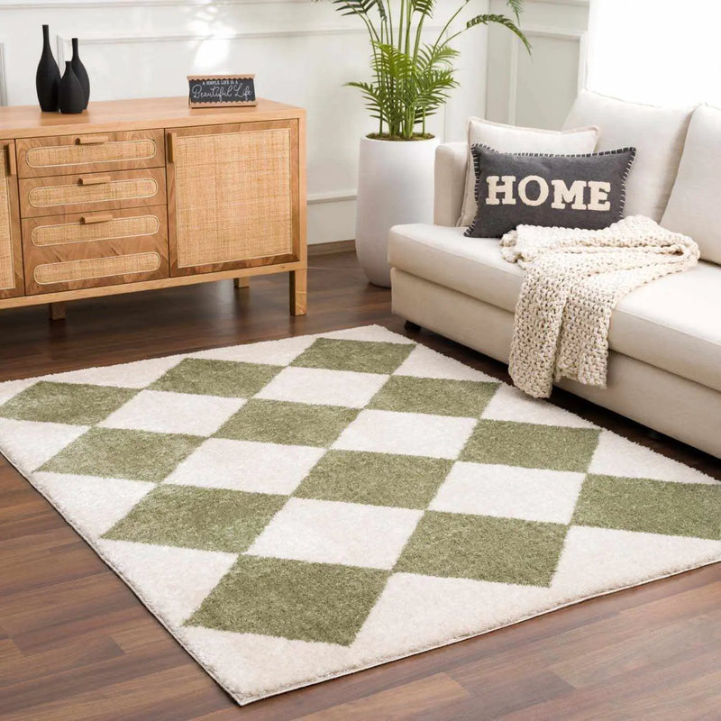 Arilla Green Washable Diamond Area Rug by Boutique Rugs