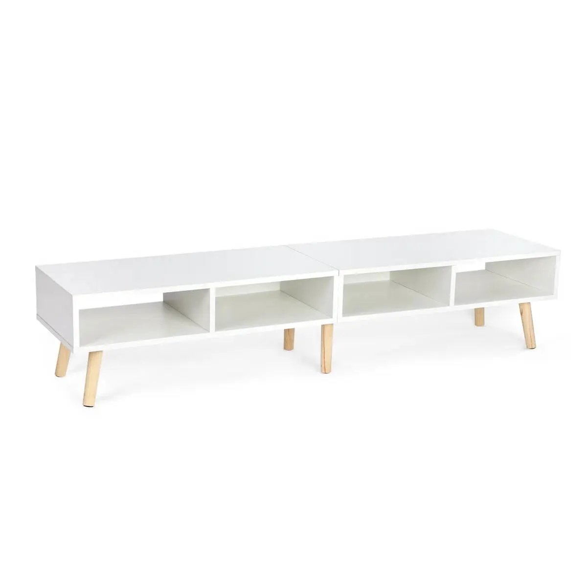 Modern Mid-Century Style TV Stand in White with Wood Legs for TVs up to 65-inch by HomePacific