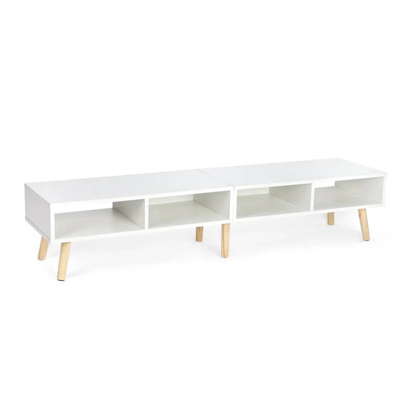 Modern Mid-Century Style TV Stand in White with Wood Legs for TVs up to 65-inch by HomePacific
