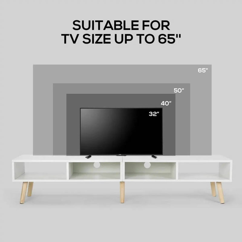 Modern Mid-Century Style TV Stand in White with Wood Legs for TVs up to 65-inch by HomePacific