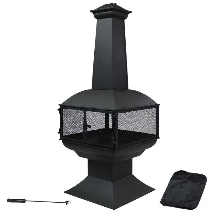 Large Black Outdoor Steel Chimenea Wood Burning Fire Pit by HomePacific