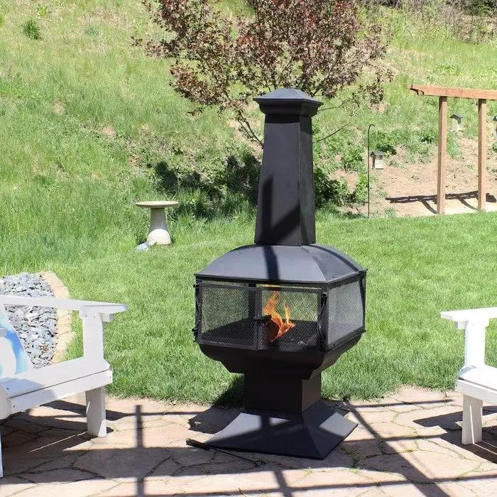 Large Black Outdoor Steel Chimenea Wood Burning Fire Pit by HomePacific
