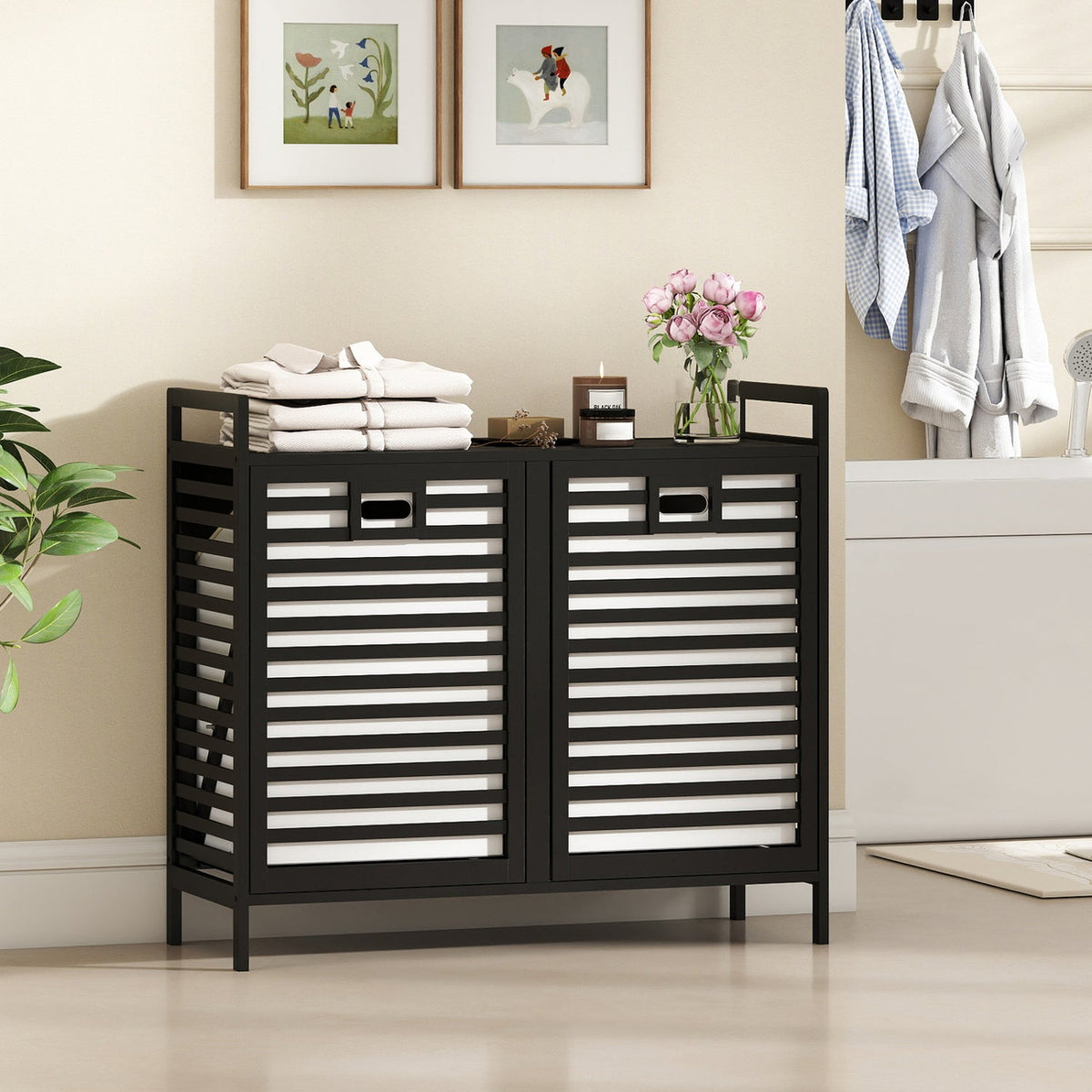 Double Tilt-out Laundry Hamper with 2 Removable Bins-Natural, photo 10 of 10