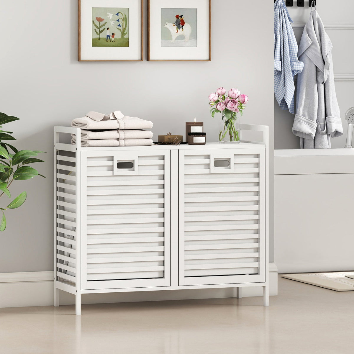 Double Tilt-out Laundry Hamper with 2 Removable Bins-Natural, photo 9 of 10