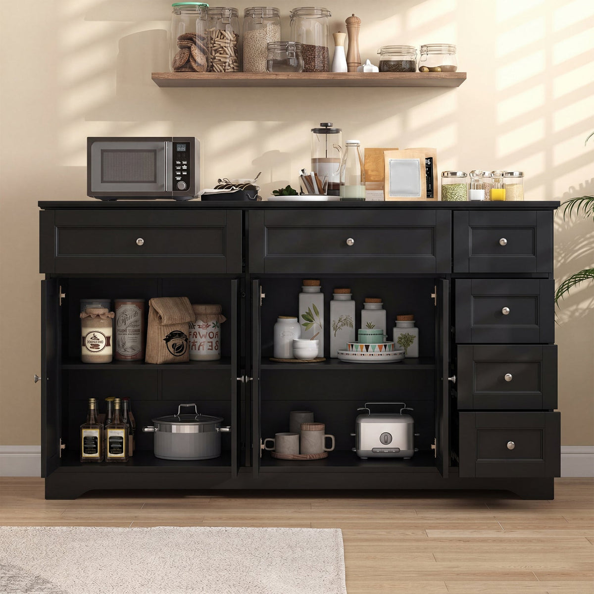 59" Buffet Sideboard with 6 Drawers and 2 Cabinets, photo 4 of 4