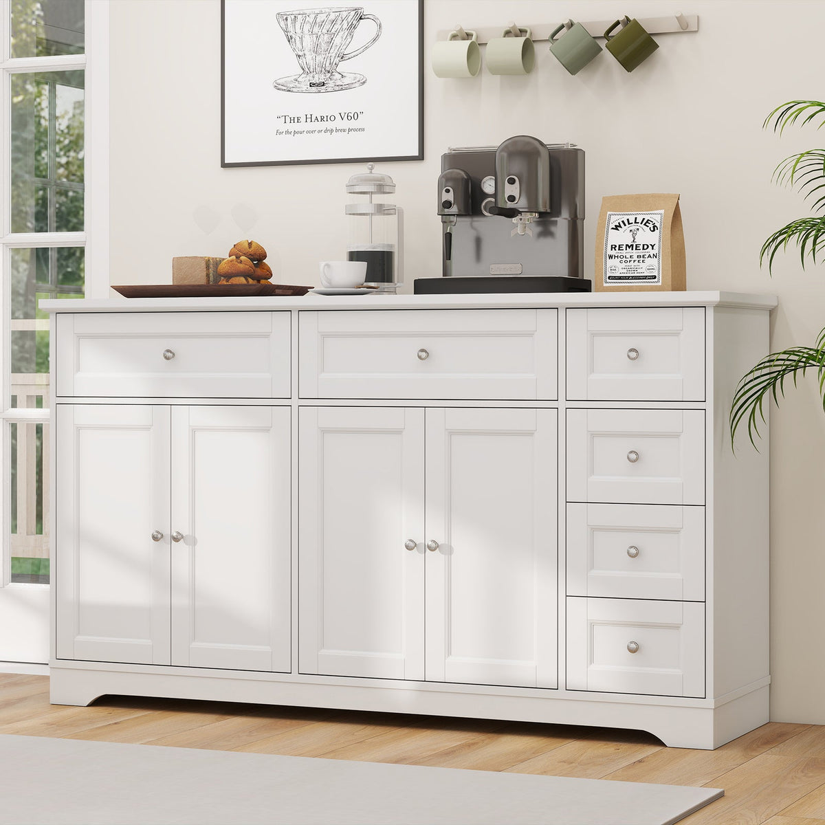 59" Buffet Sideboard with 6 Drawers and 2 Cabinets, photo 3 of 4
