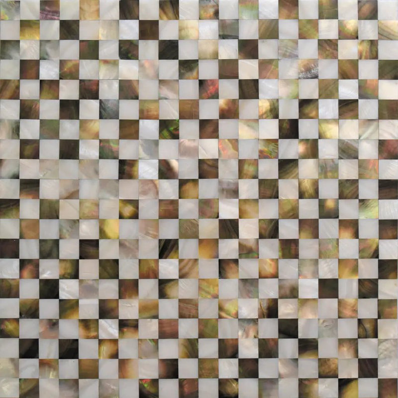 Beige Brown White 12x12 Polished Square Shell Mother of Pearl Mosaic Tile (20 pack, 19.34 sq ft/case) by Apollo Tile