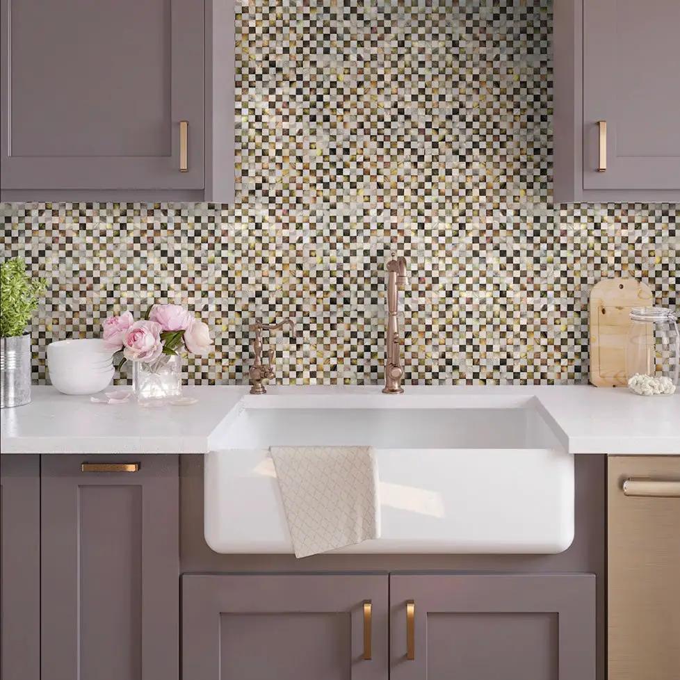 Beige Brown White 12x12 Polished Square Shell Mother of Pearl Mosaic Tile (20 pack, 19.34 sq ft/case) by Apollo Tile