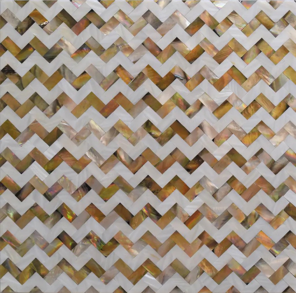 Brown White 11x11 Polished Herringbone Shell Mother of Pearl Mosaic Tile (20 pack, 17.27 sq ft/case) by Apollo Tile