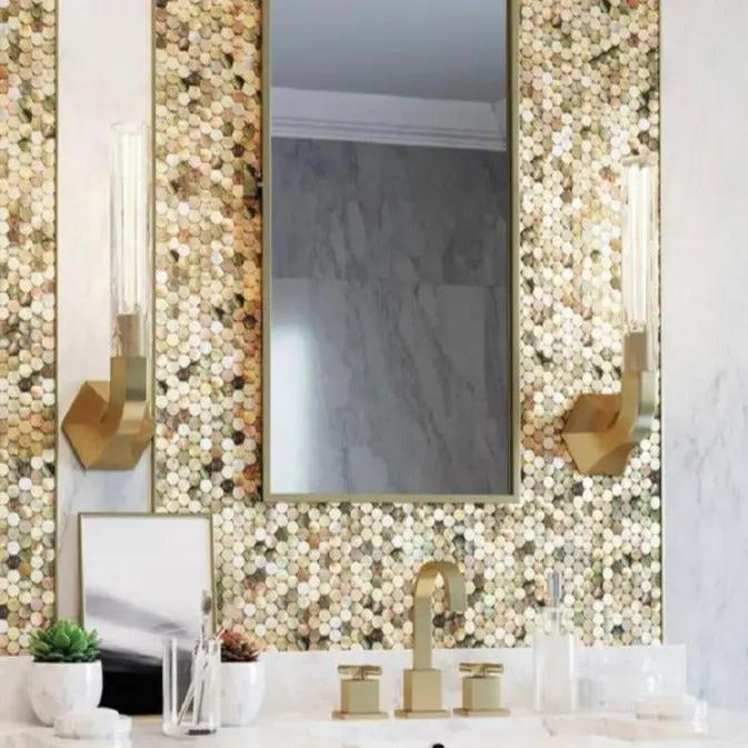 Beige Brown 12x12 Polished Penny Round Shell Mother of Pearl Mosaic Tile (20 pack, 18.37 sq ft/case) by Apollo Tile