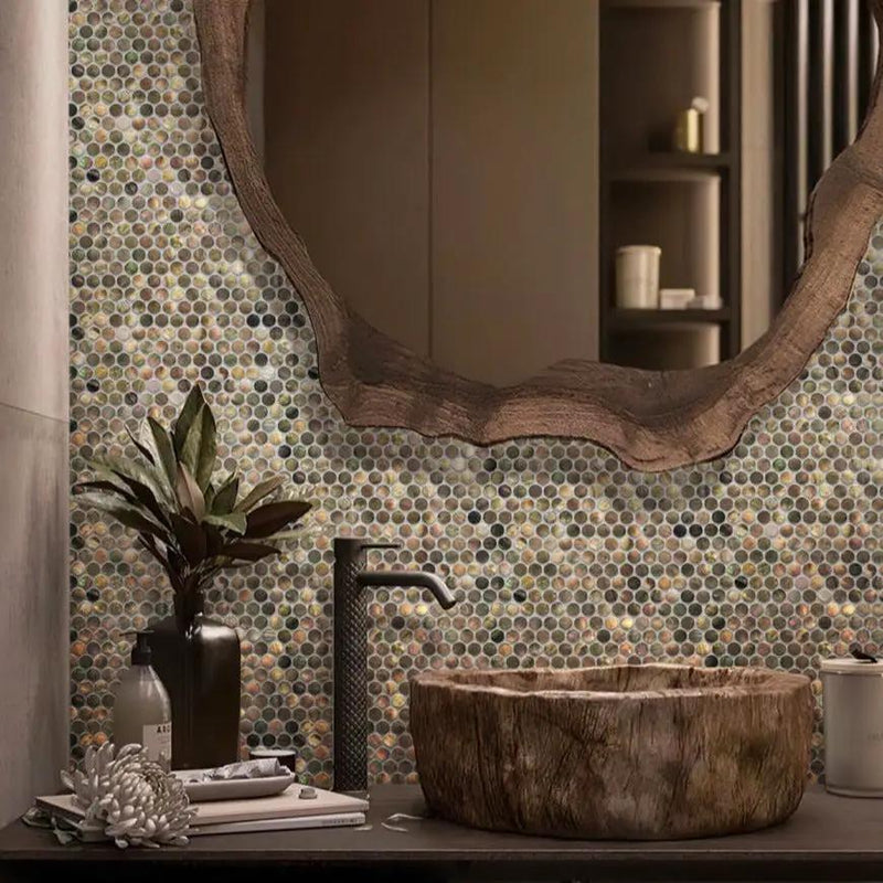 Beige Brown 12x12 Polished Penny Round Shell Mother of Pearl Mosaic Tile (20 pack, 18.37 sq ft/case) by Apollo Tile