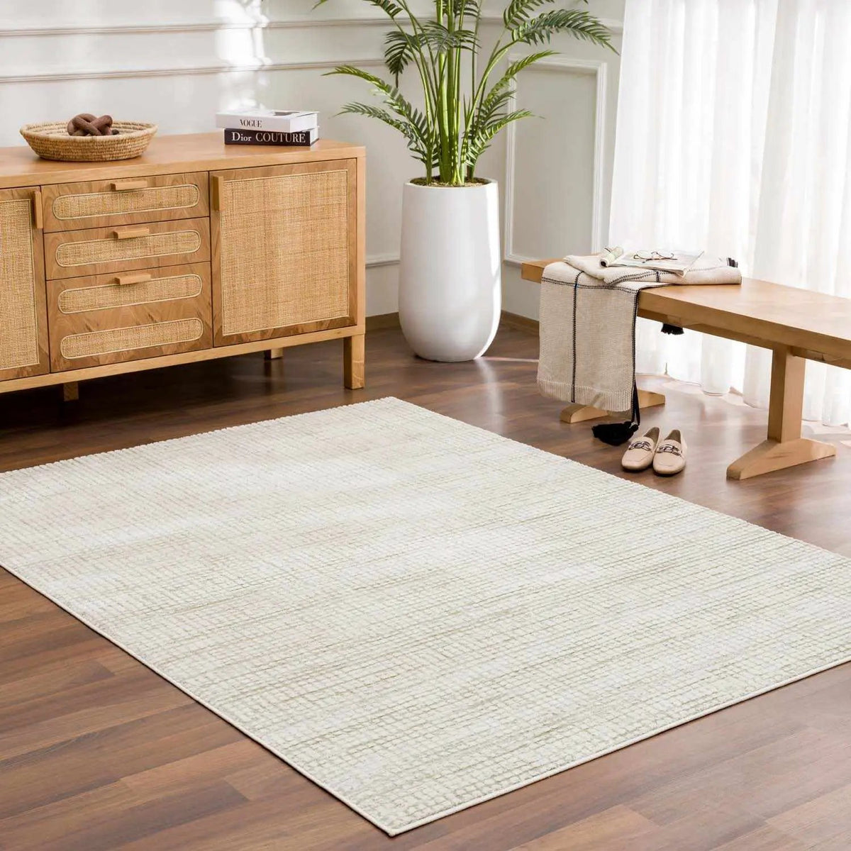 Albena Gray Area Rug, installed in a room 2
