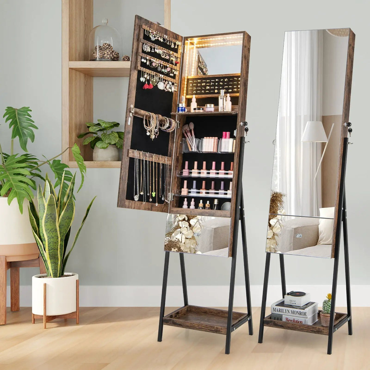 Lockable Freestanding Jewelry Organizer with Full-Length Frameless Mirror, photo 5 of 9