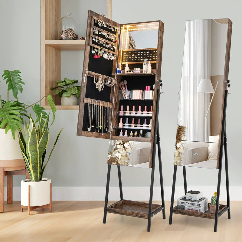 Lockable Freestanding Jewelry Organizer with Full-Length Frameless Mirror by DirectDeals