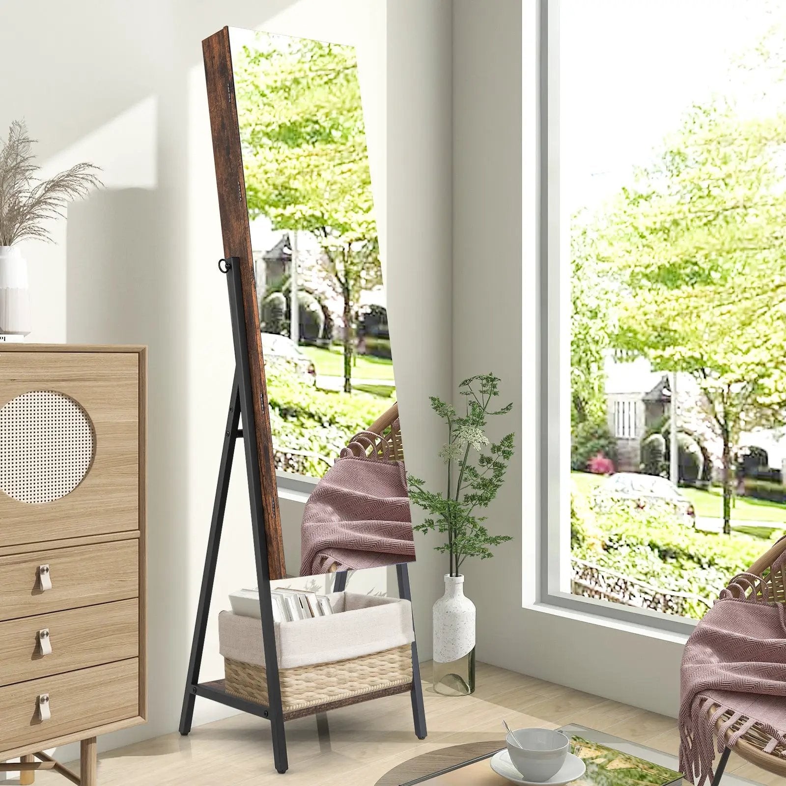 Freestanding Jewelry Cabinet with Full-Length Mirror by DirectDeals