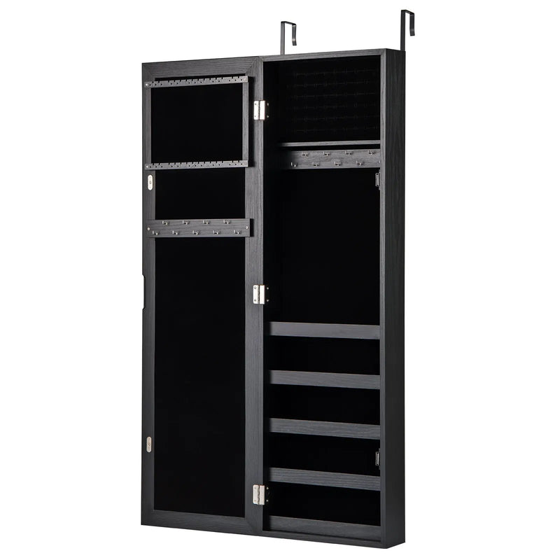 Jewelry Cabinet Wall or Door Mounted Jewelry Armoire with Full-Length Mirror-Black by DirectDeals