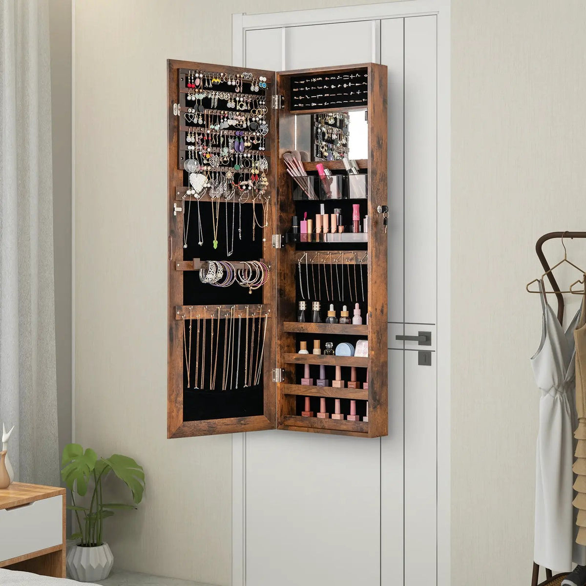 43.5 Inch Jewelry Mirror Cabinet with Full-length Mirror and Adjustable Hangers, photo 6 of 24