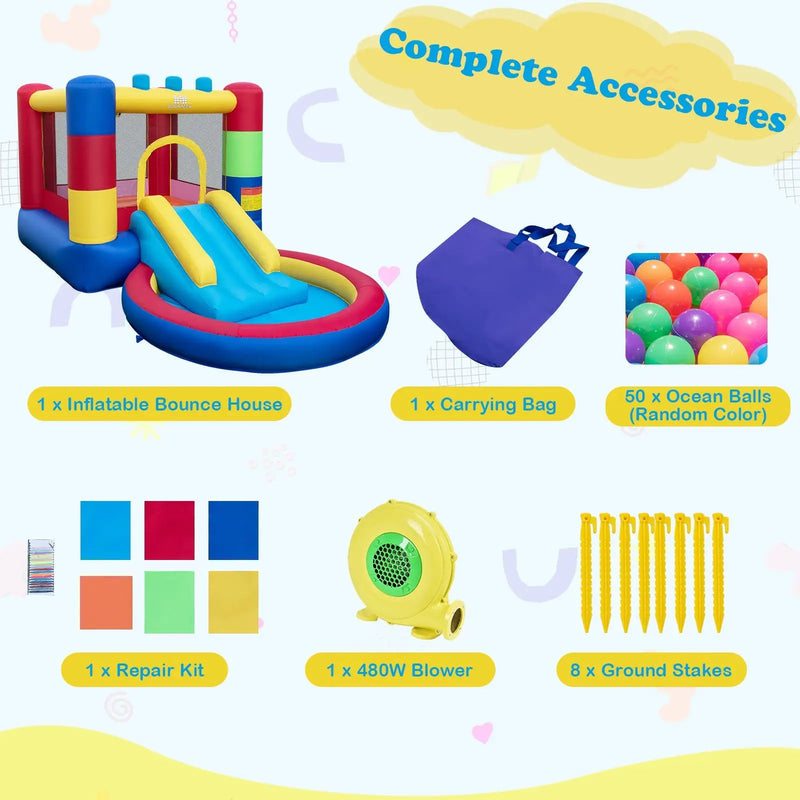 4-in-1 Jigsaw Theme Inflatable Bounce House with 480W Blower by DirectDeals