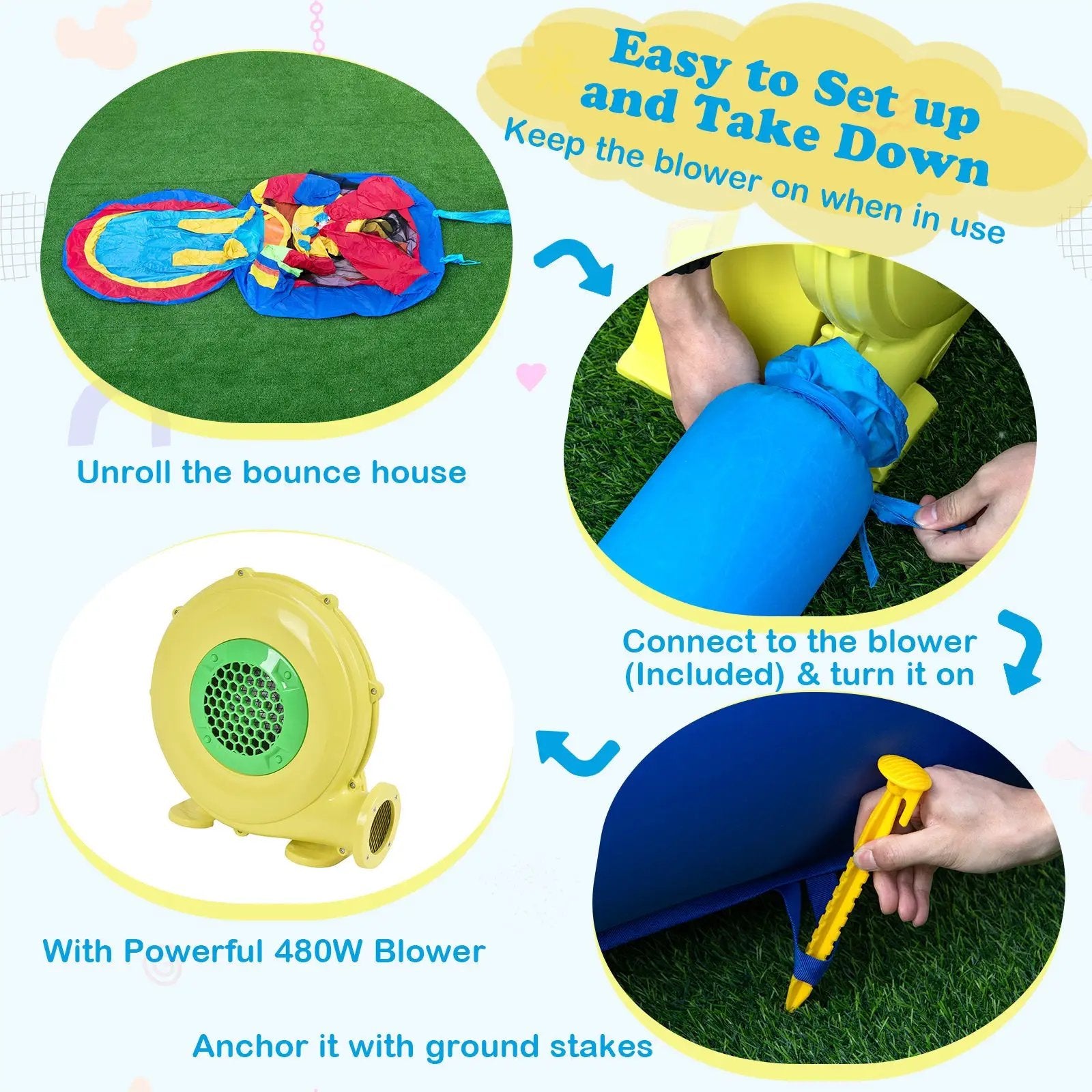 4-in-1 Jigsaw Theme Inflatable Bounce House with 480W Blower by DirectDeals