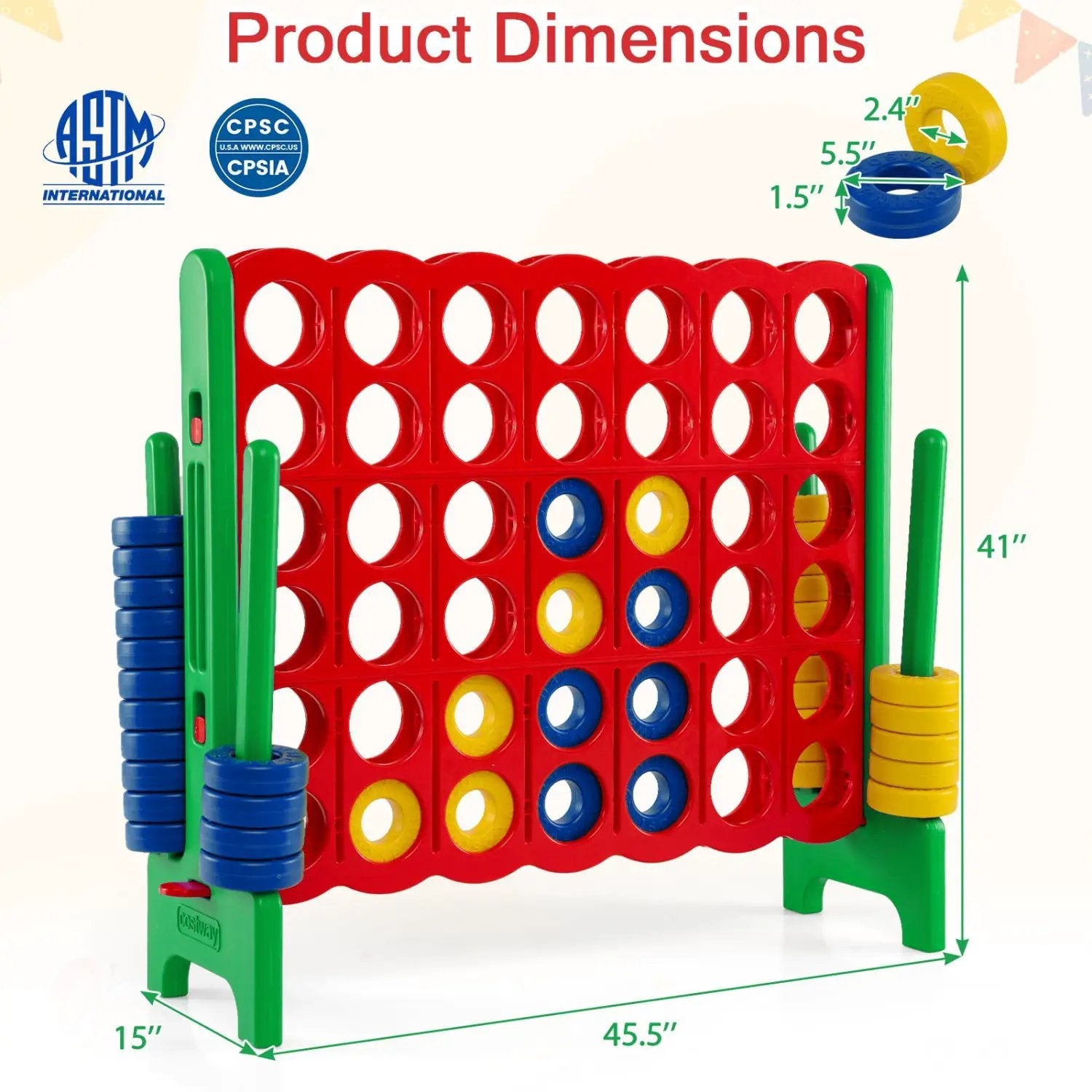 Jumbo 4-to-Score Game Set 3.5FT Tall Oversized Outdoor Lawn Game by DirectDeals