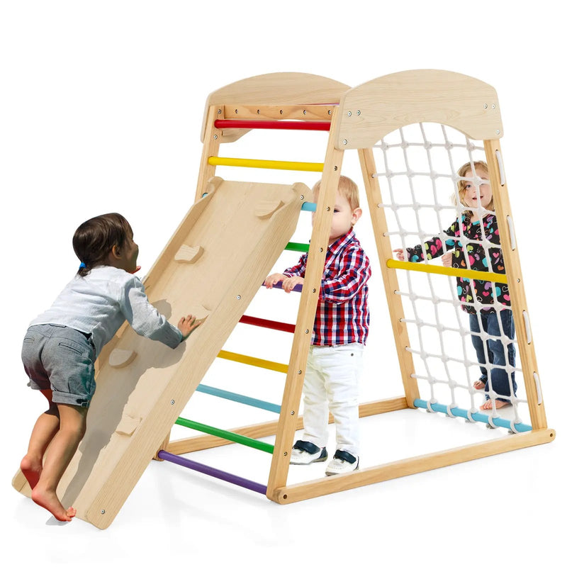 6-in-1 Jungle Gym Wooden Indoor Playground with Double-Sided Ramp and Monkey Bars by DirectDeals