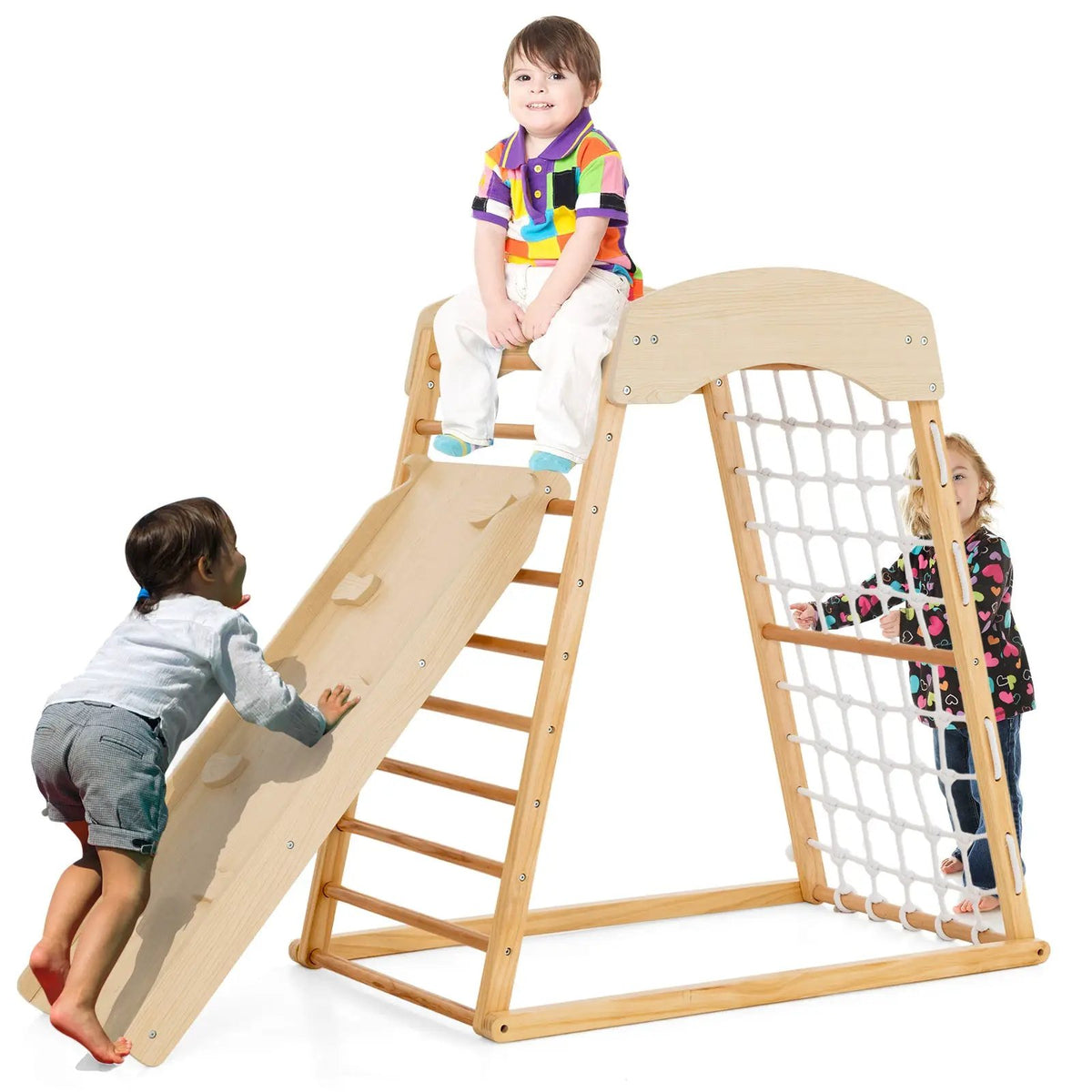 6-in-1 Jungle Gym Wooden Indoor Playground with Double-Sided Ramp and Monkey Bars, photo 9 of 9