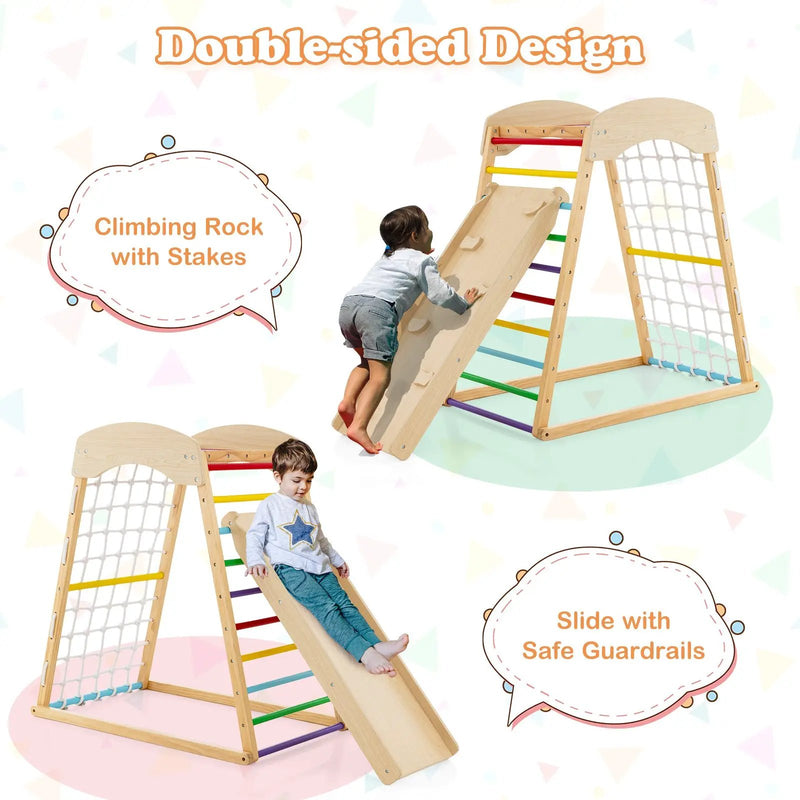 6-in-1 Jungle Gym Wooden Indoor Playground with Double-Sided Ramp and Monkey Bars by DirectDeals