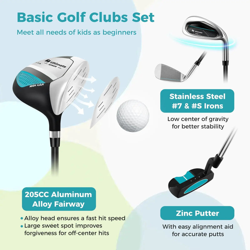 Junior Complete Golf Club Set Right Hand with Rain Hood for Kids by DirectDeals