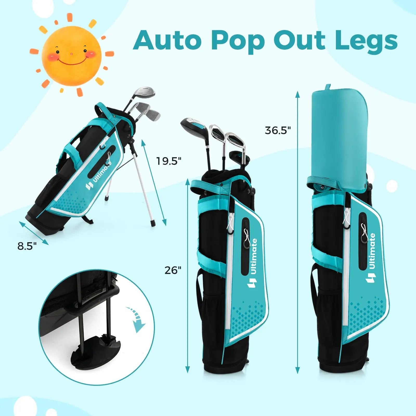 Junior Complete Golf Club Set for Kids with Rain Hood Right Hand Children Golf Age 8-10 Years Old by DirectDeals