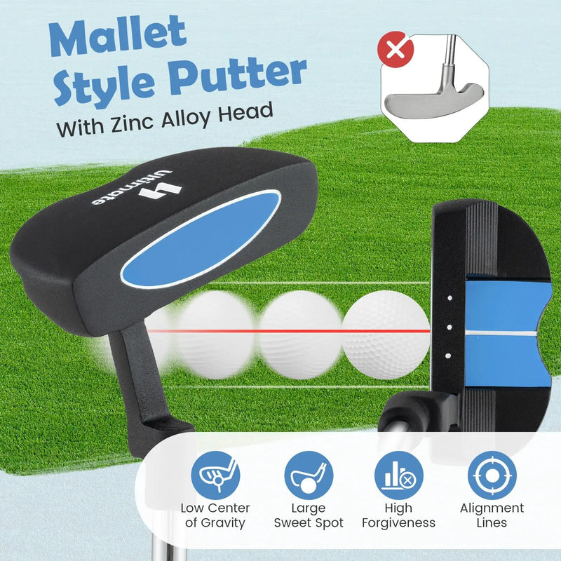 Junior Mallet Putter Individual Gold Club for Kids Ages 11-14 by DirectDeals