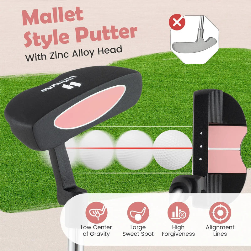 Junior Mallet Putter Individual Gold Club for Kids Ages 11-14 by DirectDeals