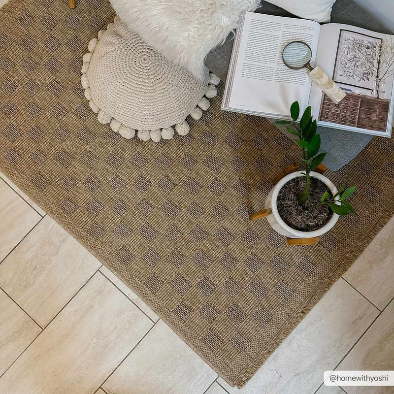 Jurek Beige Checkered Outdoor Area Rug by Boutique Rugs