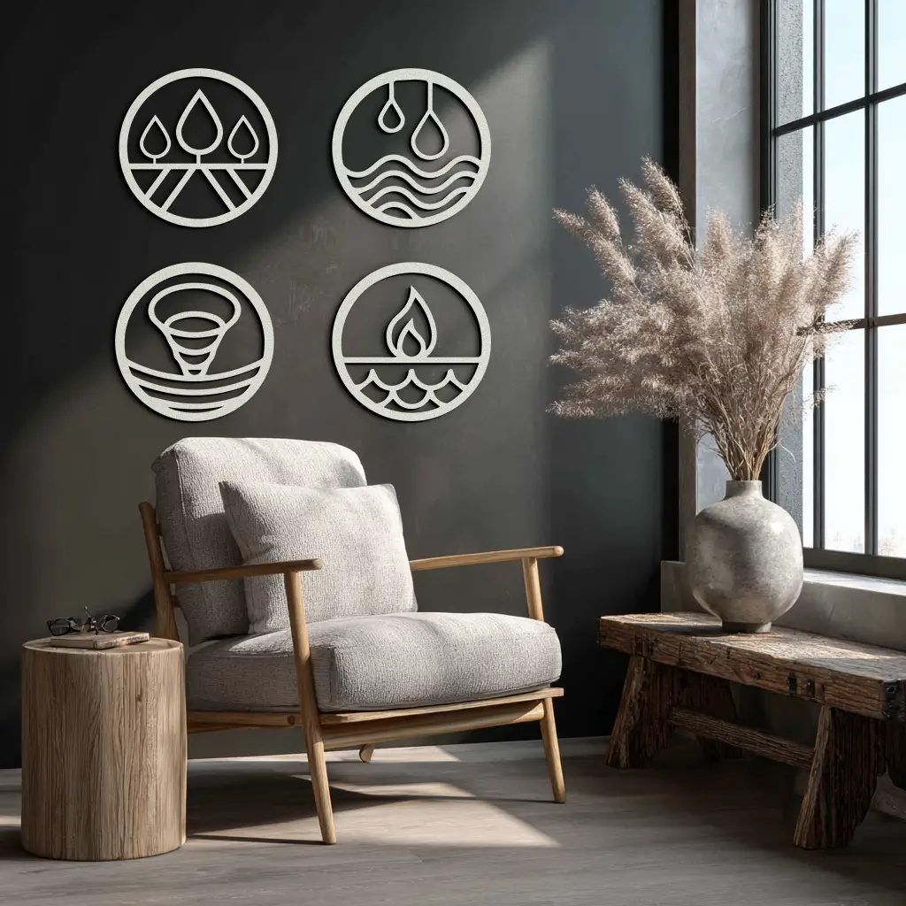 Four Elements Metal Wall Art - Steel Wall Decor for Home and Office - KAF010 by Enova Art
