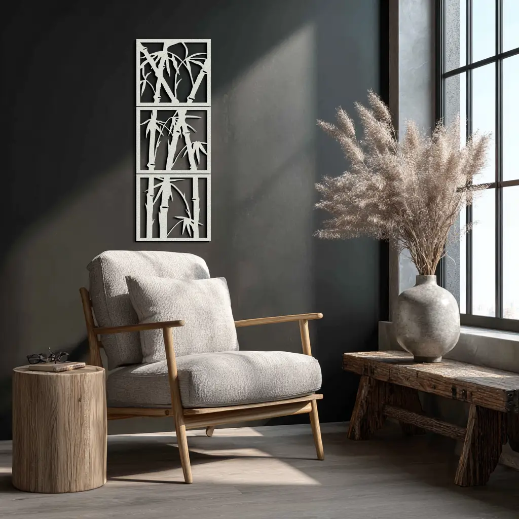 Bamboo Panel Metal Wall Art - Steel Wall Decor for Home and Office - KAF011 by Enova Art