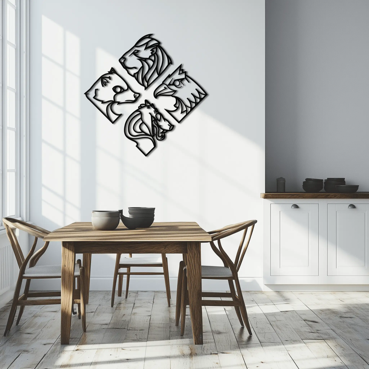 Four Animal Totem Metal Wall Art - Steel Wall Decor for Home and Office - KAF013 by Enova Art