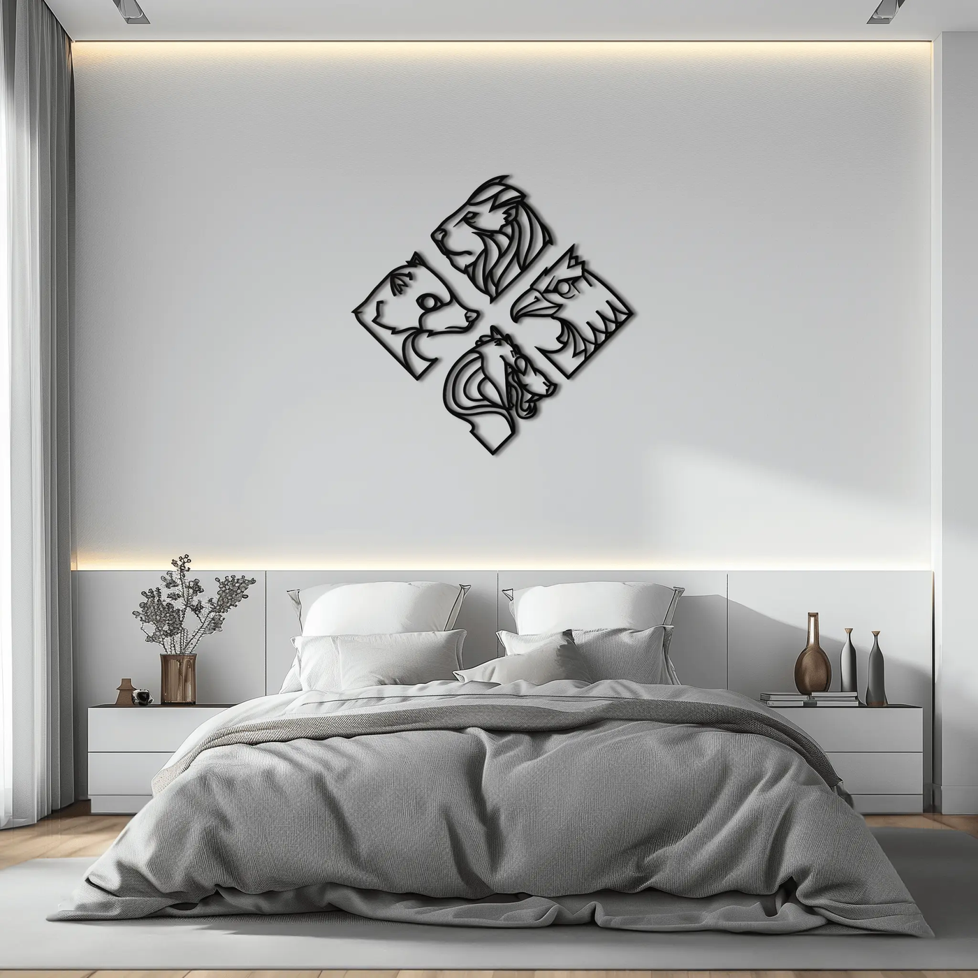 Four Animal Totem Metal Wall Art - Steel Wall Decor for Home and Office - KAF013 by Enova Art