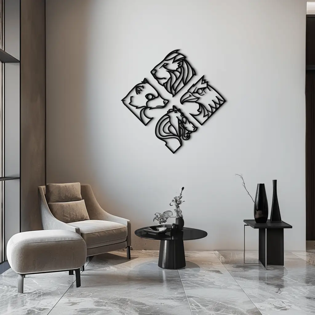 Four Animal Totem Metal Wall Art - Steel Wall Decor for Home and Office - KAF013 by Enova Art