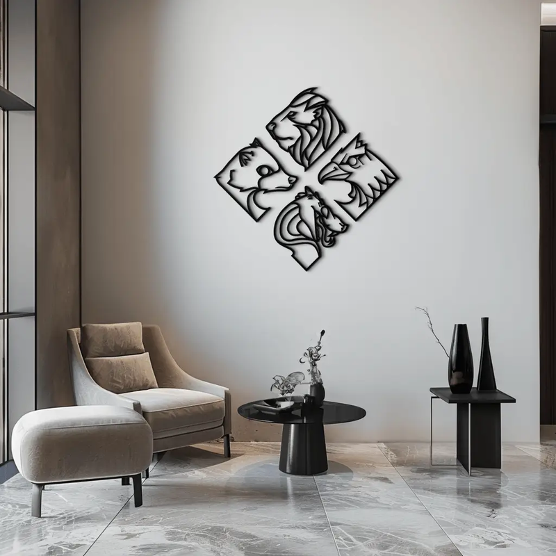 Four Animal Totem Metal Wall Art - Steel Wall Decor for Home and Office - KAF013 by Enova Art