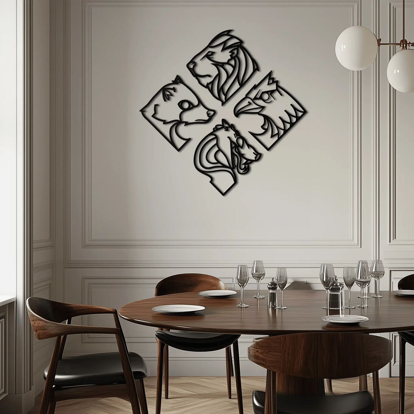 Four Animal Totem Metal Wall Art - Steel Wall Decor for Home and Office - KAF013 by Enova Art