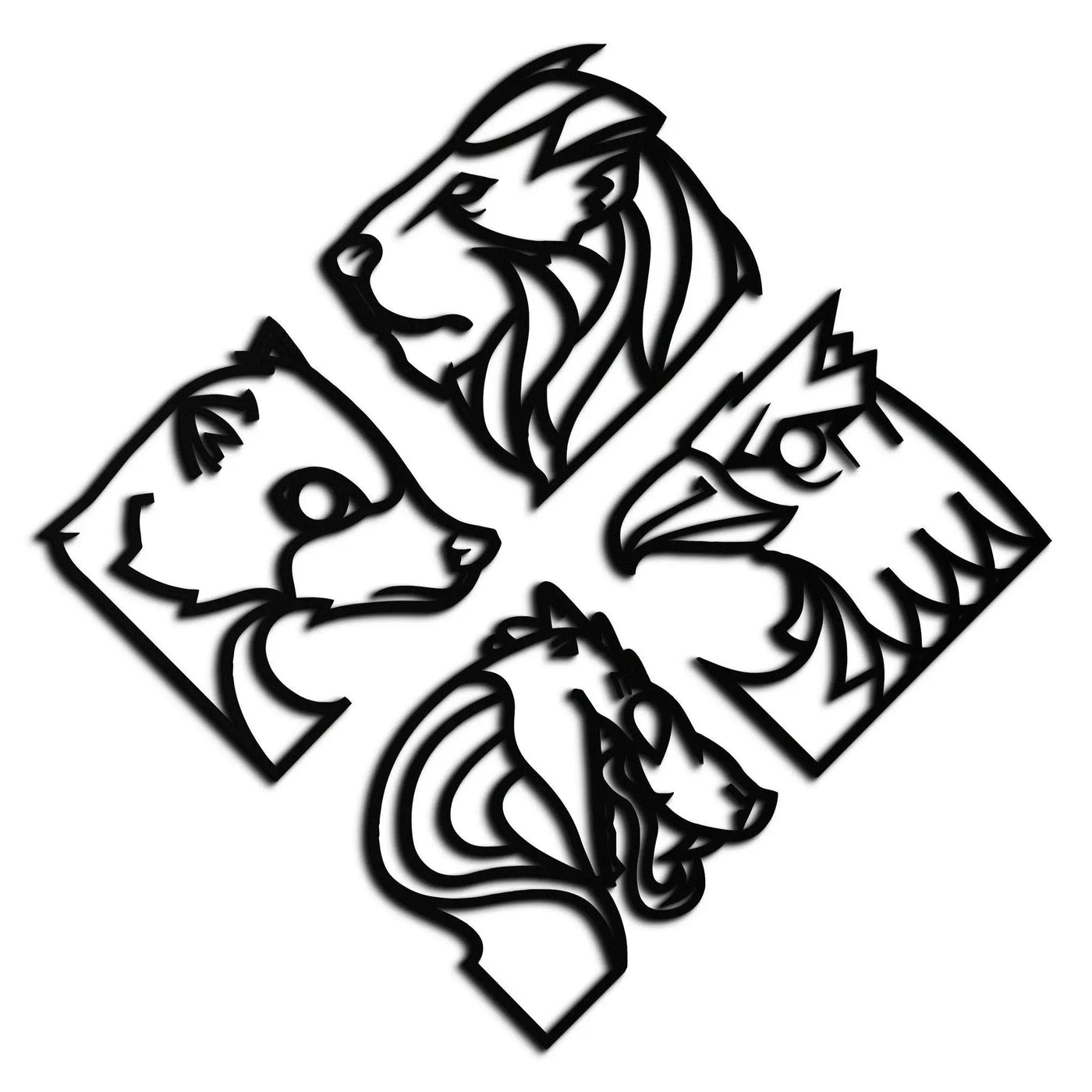 Four Animal Totem Metal Wall Art - Steel Wall Decor for Home and Office - KAF013 by Enova Art