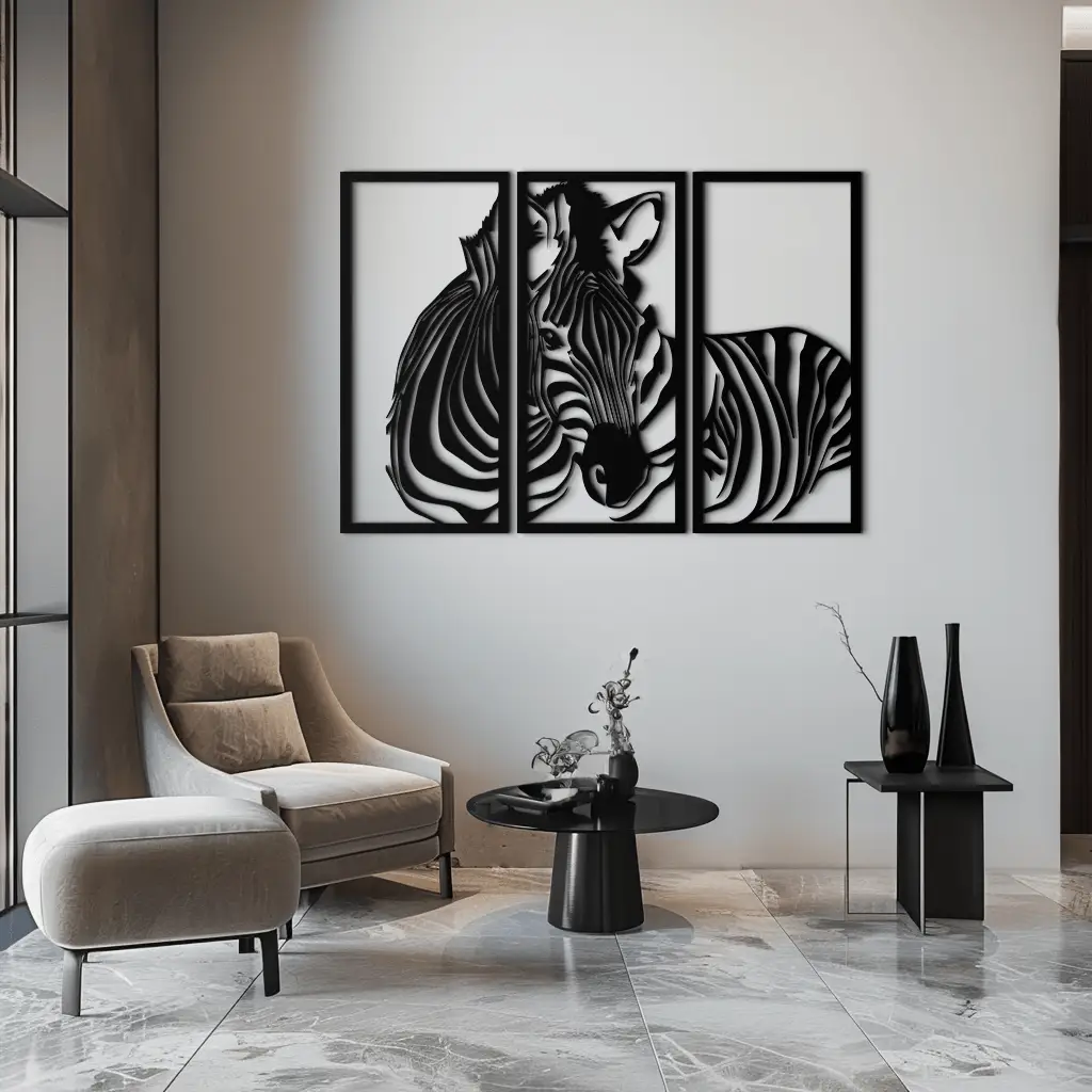 Zebra Panel Metal Wall Art - Steel Wall Decor for Home and Office - KAF014 by Enova Art
