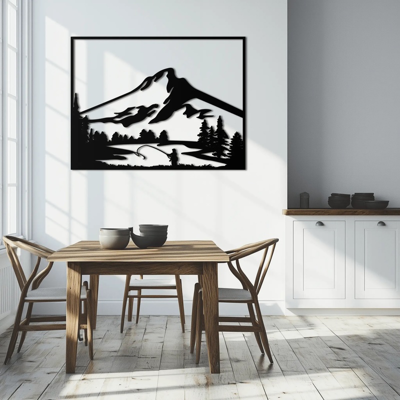 Mountain Fishing Metal Wall Art - Steel Wall Decor for Home and Cabin - KAF017 by Enova Art