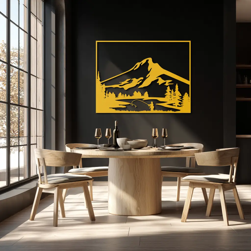 Mountain Fishing Metal Wall Art - Steel Wall Decor for Home and Cabin - KAF017 by Enova Art