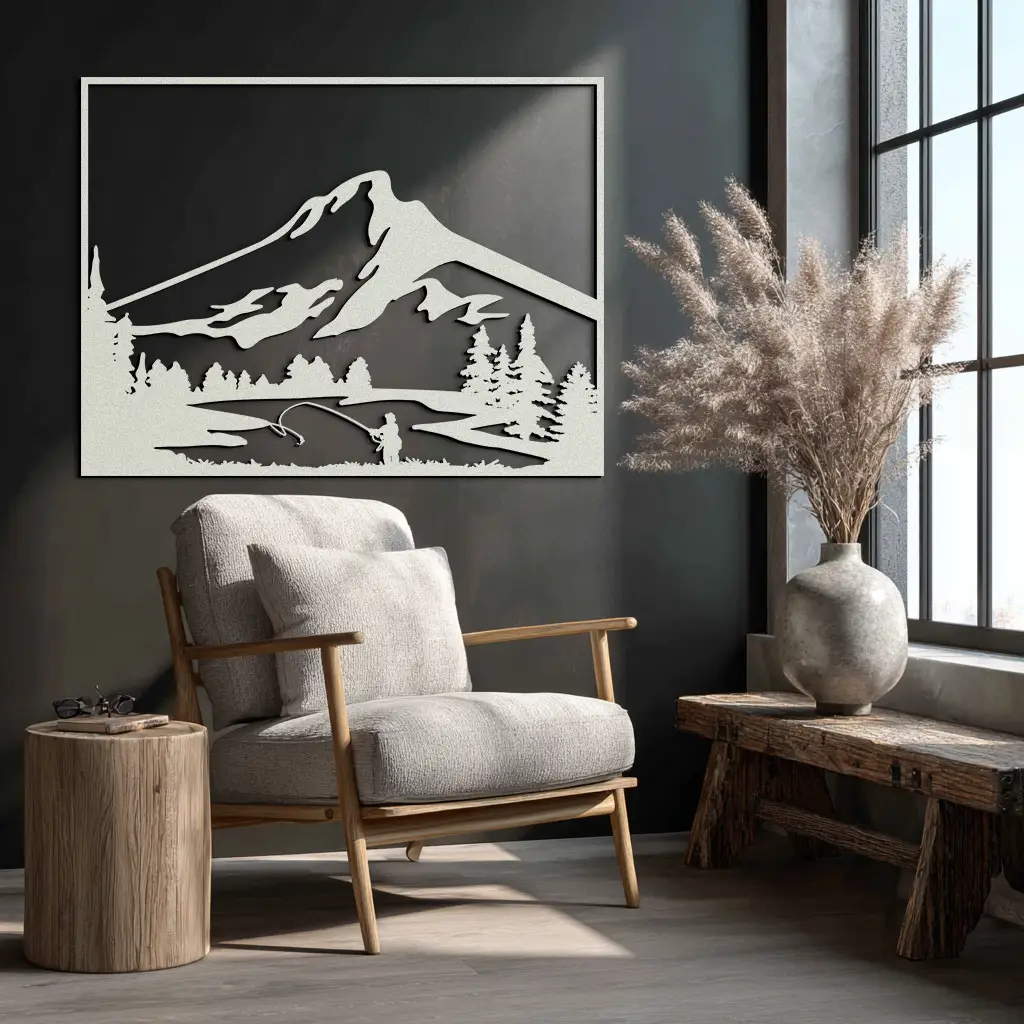 Mountain Fishing Metal Wall Art - Steel Wall Decor for Home and Cabin - KAF017 by Enova Art