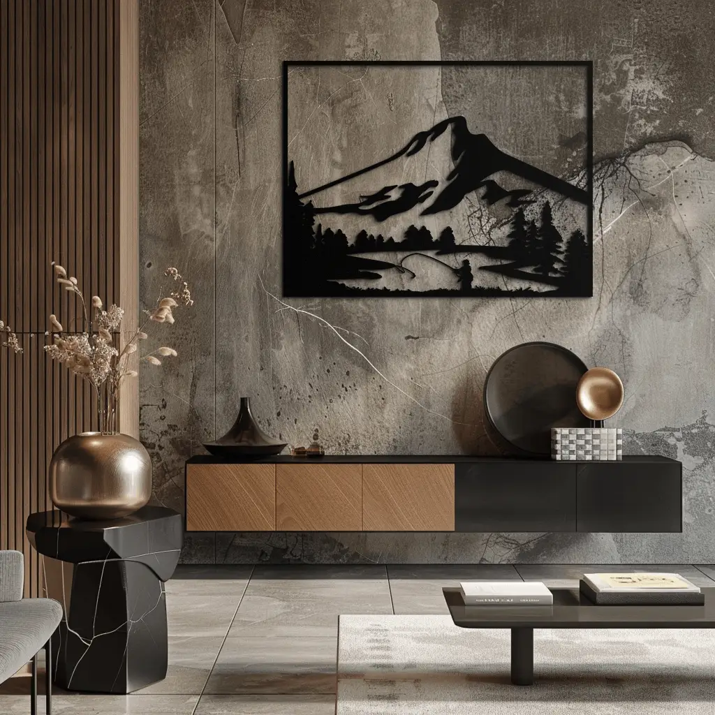 Mountain Fishing Metal Wall Art - Steel Wall Decor for Home and Cabin - KAF017 by Enova Art