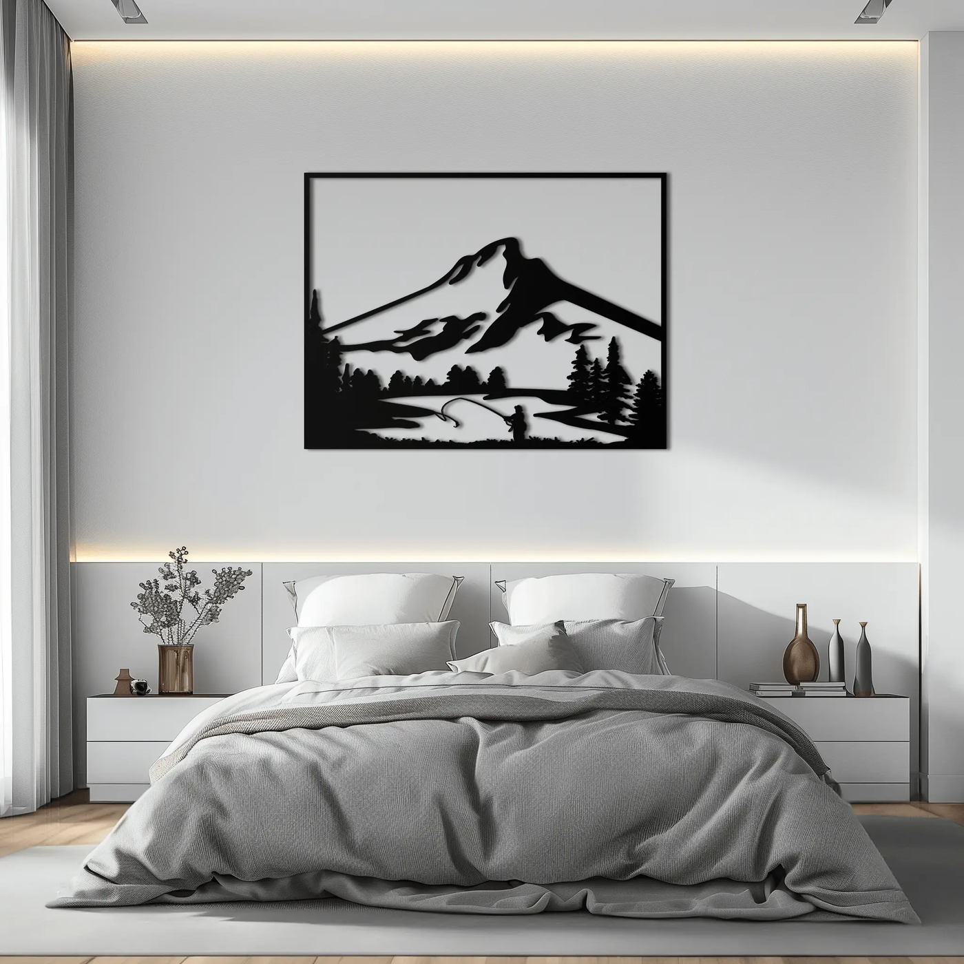 Mountain Fishing Metal Wall Art - Steel Wall Decor for Home and Cabin - KAF017 by Enova Art