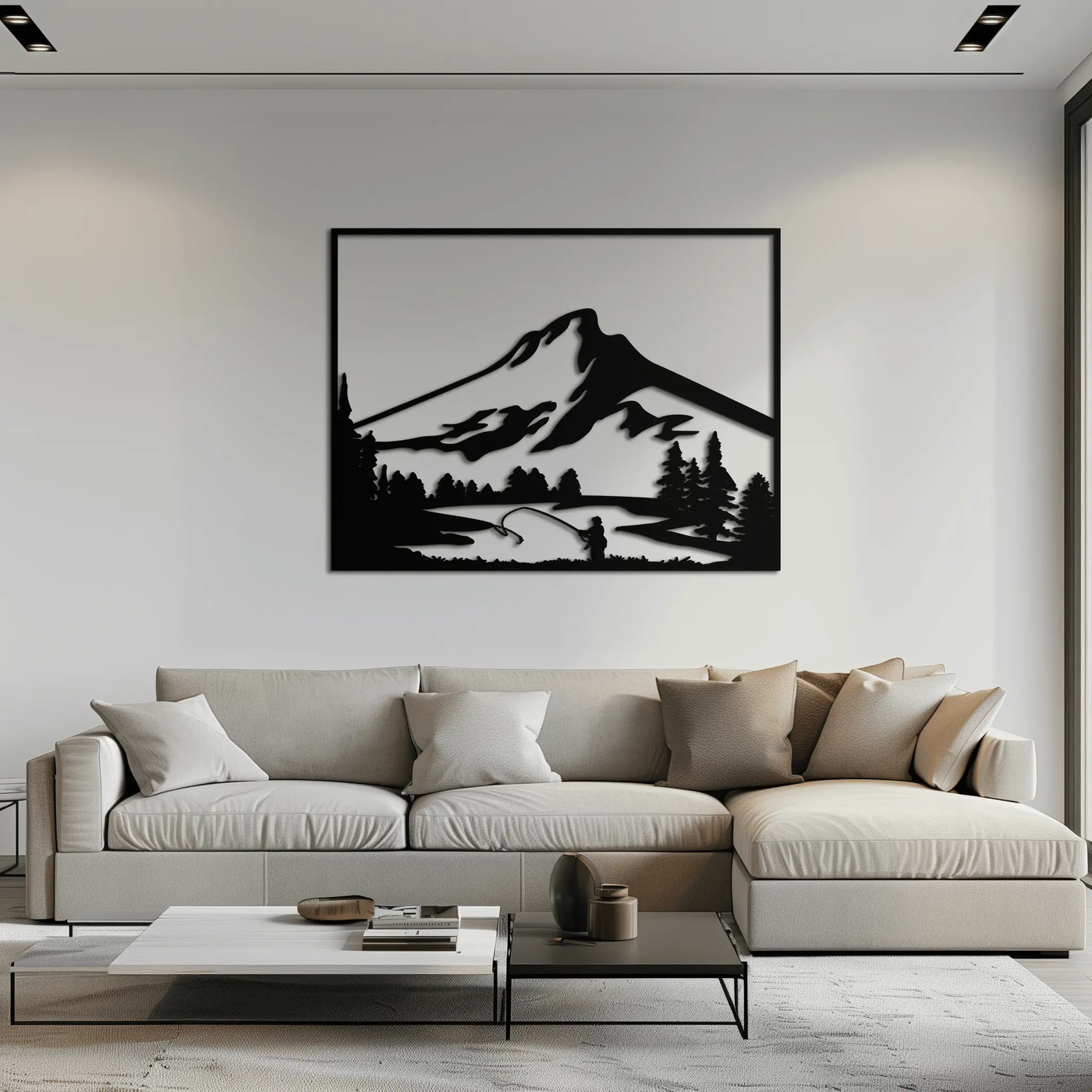 Mountain Fishing Metal Wall Art - Steel Wall Decor for Home and Cabin - KAF017 by Enova Art